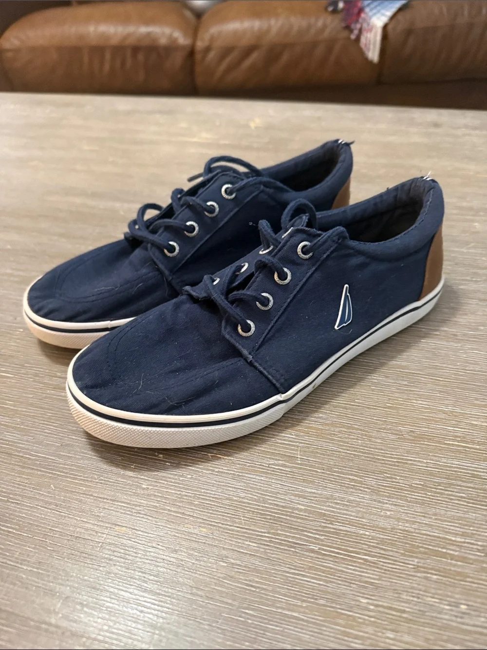 Nautica Navy Canvas Kids Sneakers with Brown Heel Patch